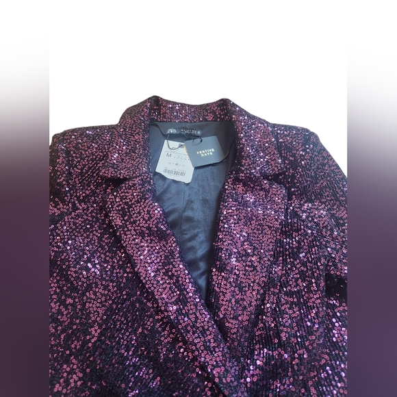 ZARA NWT WOMAN SEQUIN COLLAR BLAZER MINI DRESS Purple Size Medium Purple - Picture 6 of 16